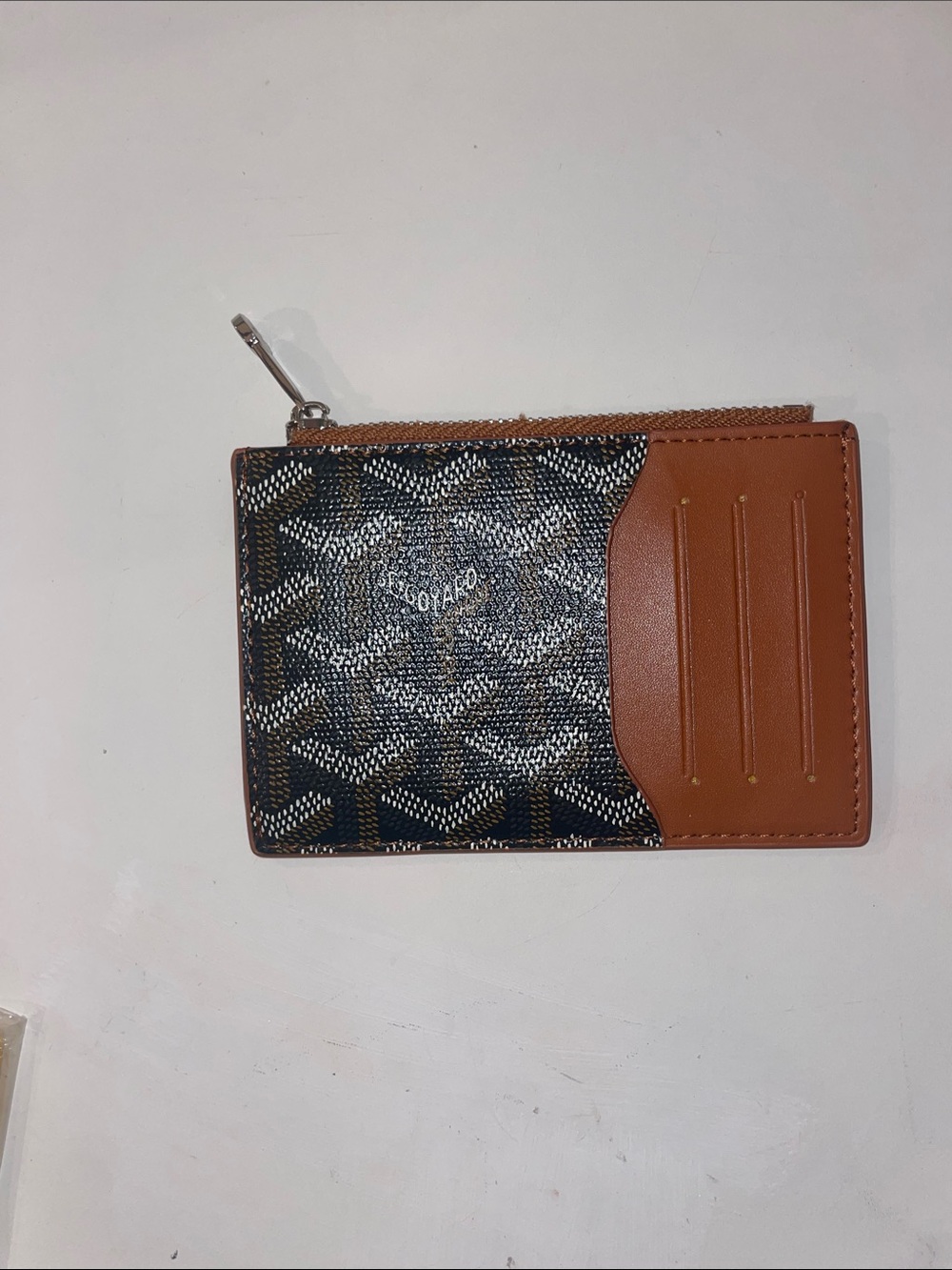 Goyard Black/White Monogram Canvas with Brown Leather Card Wallet
